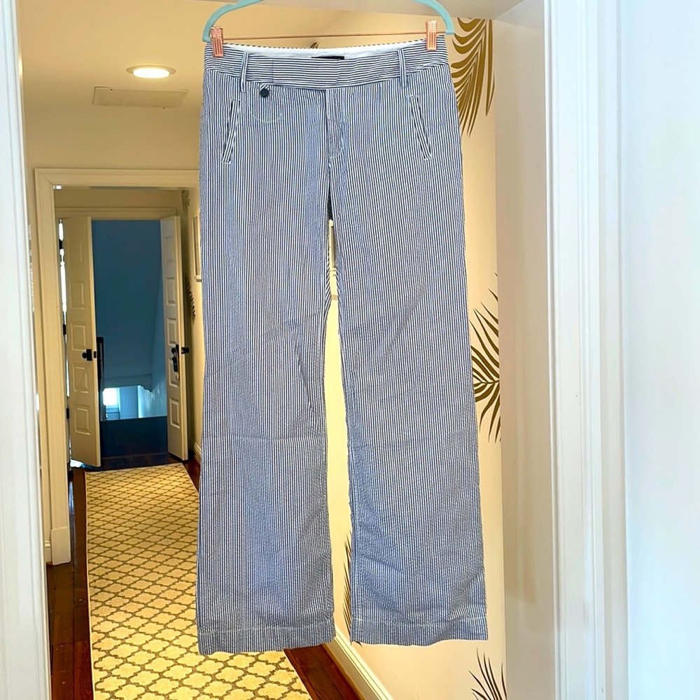 Banana Republic Blue Martin Wide Leg Fit Pinstripe Seersucker Pants
